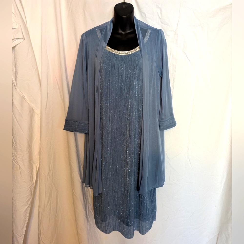 R&M Richards Shimmering Blue Midi Dress with Jacket